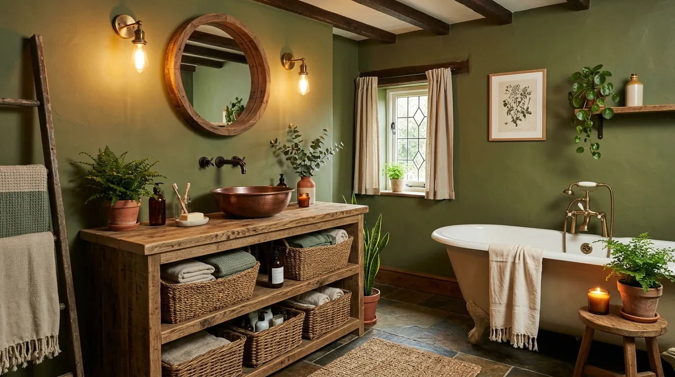 Use patterned green tile with restraint inspiration for a green bathroom.
